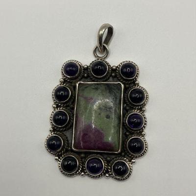 Ruby in Ziosite / Amethyst Sterling Pendant