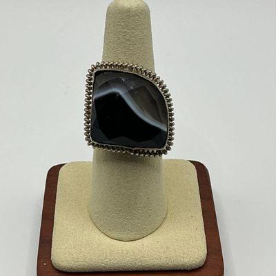 Sterling Onyx Ring - Sz 7