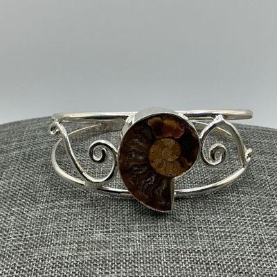 Ammonite / Silver Cuff Bracelet