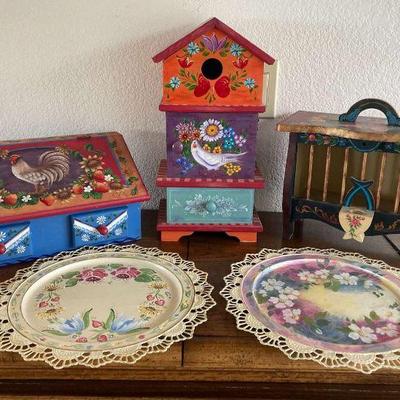 Ga196 dutch folk art inspired boxes and birdhouse
