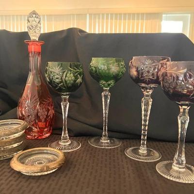 Ga109v vintage german crystal goblets decanter and ashtrays