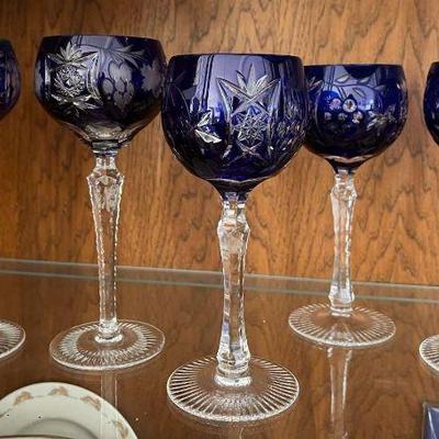 Ga100 vintage german crystal royal blue wine goblets