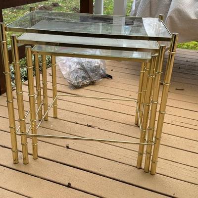 Brass like bamboo and glass nesting tables