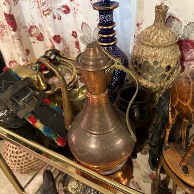 Large variety of brass & copper pots of all kinds