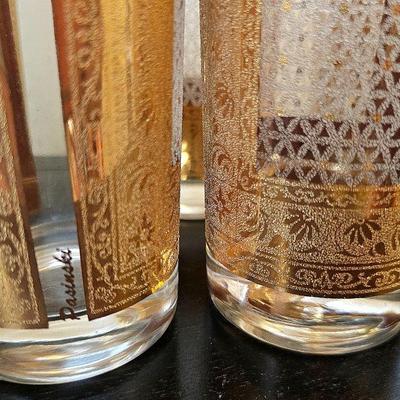 Set Of 6 Pasinski 22K Gold Kashmir Pattern Highball Glasses.