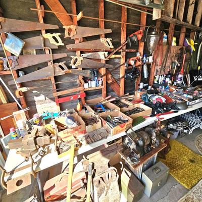 LOTS of tools, old trunks, hardware & MORE !