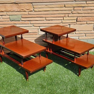 Pair Of Mid Century Tri-Tiered End / Side Tables.