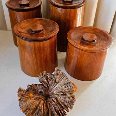 MCM set of 4 teak countertop cannister set by Gladmark, Burbank, CA (Excellent Condition)