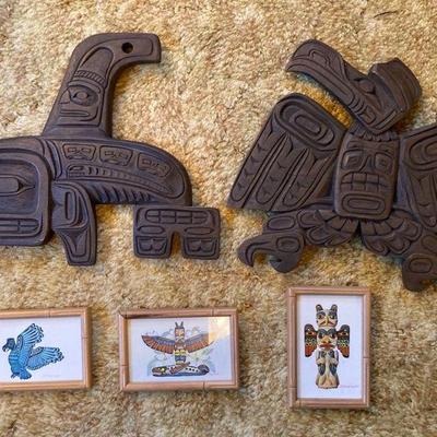 Kwakiutl carved thornwood orca and thunderbird