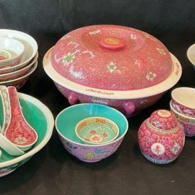 Variety of chinese familia rose dishware