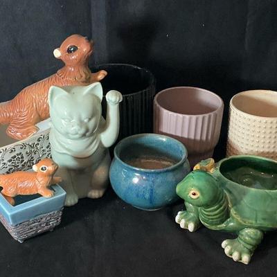 Smaller pots planters, & garden animals