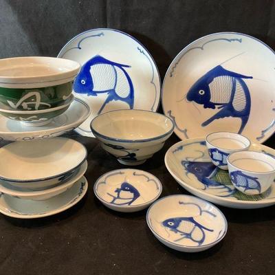 Chinese blue and white koai dishes more