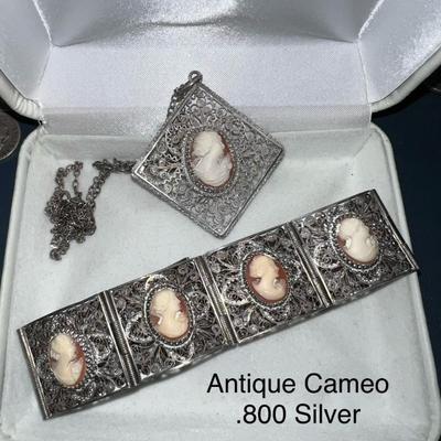 Antique Cameo Bracelet and Necklace .800 Silver