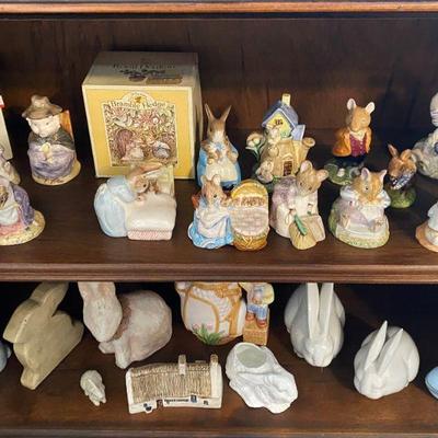 Curio Cabinet filled with Beatrix Potter Bunnies, Royal Albert, England