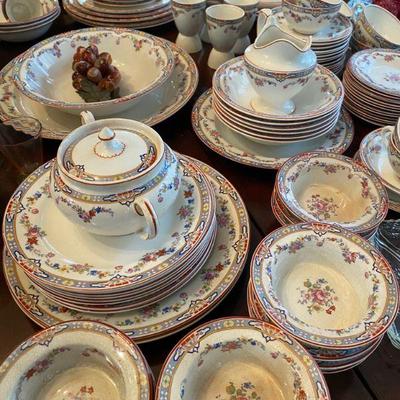 Antique China set by Dresden,  England, W. H. Grindley, cir 1914, French Country floral transferware