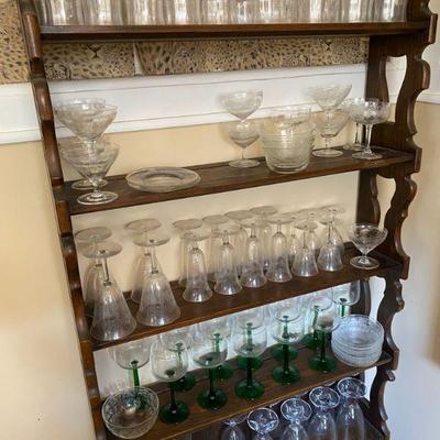 large collection of antique etched stemware