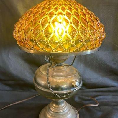 Mb113v vintage amber hurricane lamp converted to electric