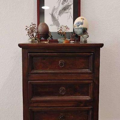 Mb133 cabinet with asian decor figurines and picture