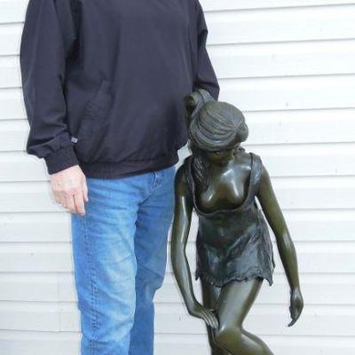 bronze girl w/bucket sculpture