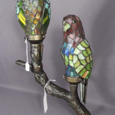 bronze and art glass parrot lamp