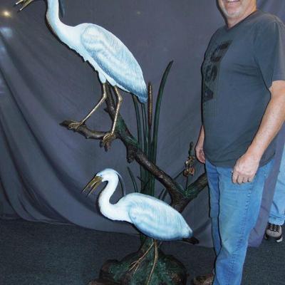 bronze double blue herron sculpture/fountain