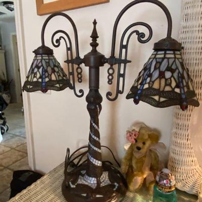 Double Dragonfly Stained Glass Lamp