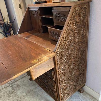 Ornate Wood Secretary Desk