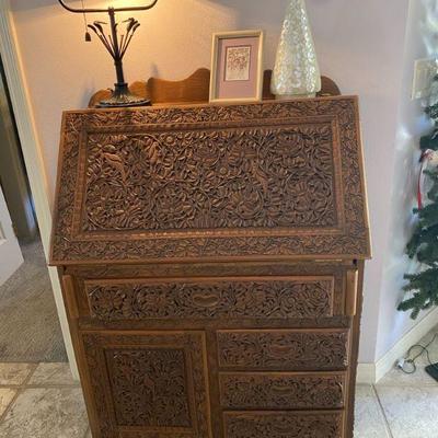 Ornate Wood Carved Desk