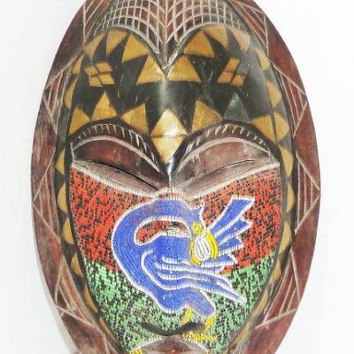 LARGE carved wood beaded mask