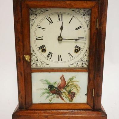 1098	ANTIQUE MINIATURE SHELF CLOCK, APPROXIMATELY 9 1/2 IN X 4 IN X 13 IN 
