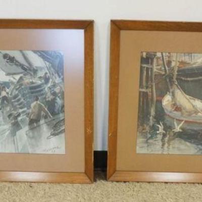 1088	PAIR OF FRAMED & MATTED NAUTICAL SHIP PRINTS, SIGNED & DATED, EACH APPROXIMATELY 27 IN X 34 IN OVERALL
