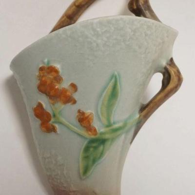 1003	ROSEVILLE POTTERY WALL POCKET, GRAY BITTER SWEET, APPROXIMATELY 7 1/4 IN HIGH
