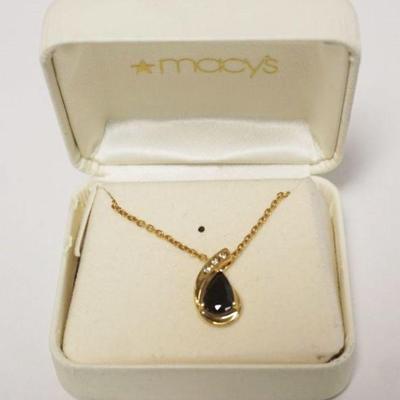 1172	14K DIAMOND AND SAPPHIRE NECKLACE, MARKED TURKEY, 2.58 DWT INCLUDING STONES, NECKLACE APPROXIMATELY 15 IN L, STONE APPROXIMATELY 1/2...