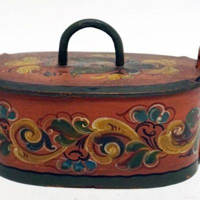 1049	NORWEGIAN TINE BOX, APPROXIMATELY 9 /2 IN X 4 IN X 5 1/2 IN HIGH
