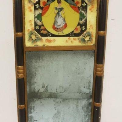 1083	ANTIQUE FEDERAL STYLE MIRROR W/REVERSE PAINTED GLASS IMAGE OF WOMAN, APPROXIMATELY 16 IN X 32 IN
