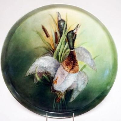 1046	LARGE HAND PAINTED LIMOGES TRAY W/IMAGES OF GEESE

