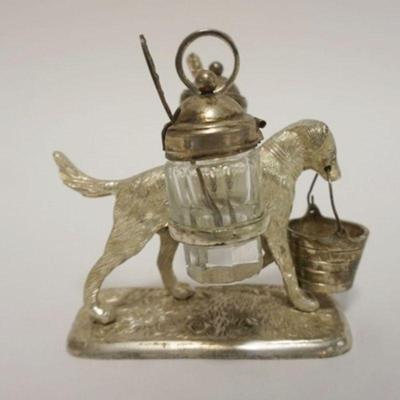 1044A	VICTORIAN STYLE CONDIMENT SET WITH FIGURE OF DOG CARRYING A BUCKET IN HIS MOUTH, APPROXIMATELY 6 IN H
