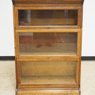 1107	GUNN 3 SECTION OAK BARRISTER BOOKCASE, APPROXIMATELY 34 IN X 14 IN X 51 IN
