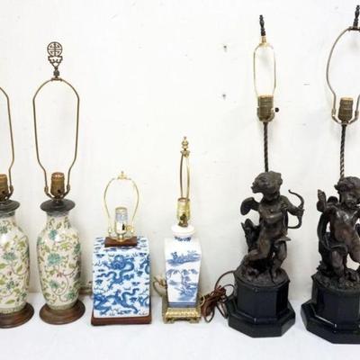 1043	GROUP OF ASSORTED PORCELAIN & METAL TABLE LAMPS, LARGEST APPROXIMATELY 28 IN
