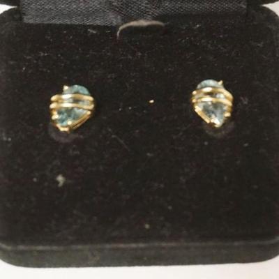 1174	14K AQUAMARINE TEAR DROP EARRINGS, 1.74 DWT INCLUDING STONE, 1 EARRING BACK STERLING SILVER
