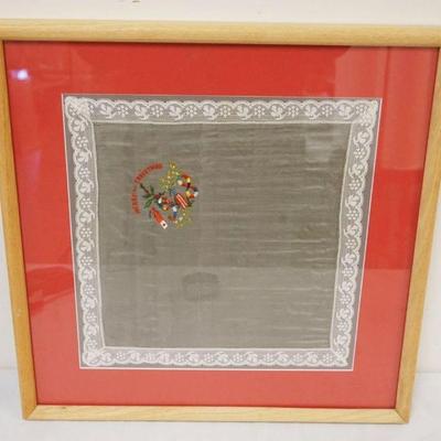1084	FRAMED & MATTED EMBROIDERED SCARF *CHRISTMAS 1918* APPROXIMATELY 19 IN X 19 IN OVERALL
