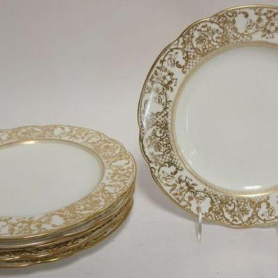 1025	WEDGWODD ENGLAND 6 HIGGENS & SEITER 9 3/4 IN GILT DECORATED PLATES
