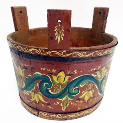 1050	NORWEGIAN HAND PAINTED BUCKET, APPROXIMATELY 11 IN X 10 1/2 IN HIGH
