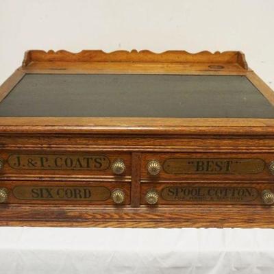 1068	JP COATS SPOOL CABINET COUNTRY STORE DESK, APPROXIMATELY 21 IN X 30 IN X 14 IN HIGH
