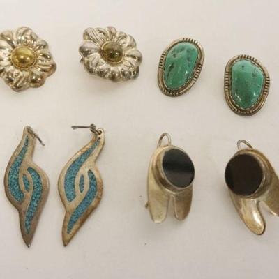 1184	4 PAIRS STERLING SILVER EARRINGS, 1.83 TOZ WITH STONES, 3 PAIRS MARKED MEXICO
