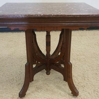 1142	WALNUT VICTORIAN MARBLE TOP TABLE, APPROXIMATELY 30 IN X 22 IN X 30 IN HIGH
