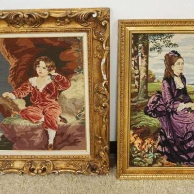 1090	VINTAGE FRAMED NEEDLEPOINTS, IMAGES OF YOUNG BOY & WOMAN, LARGEST APPROXIMATELY 29 IN X 33 IN
