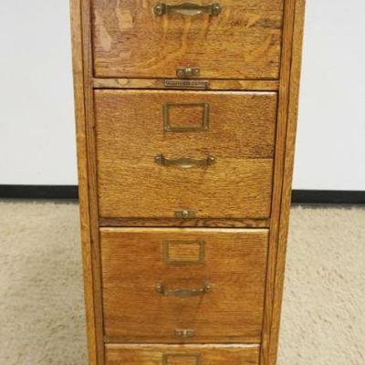 1113	LIBRARY BUREAU SOLE MAKERS FILE CABINET, OAK TIGER & QUARTER SAWN, 4 DRAWER W/PANELED SIDES, APPROXIMATELY 18 IN X 27 IN X 52 IN...