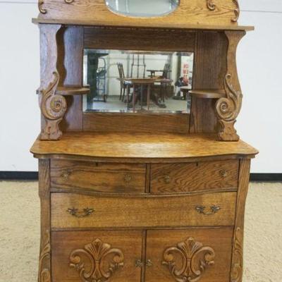 1149	OAK 2 PART MIRROR BACK SIDEBOARD, 3 DRAWERS OVER 2 DOORS, APPROXIMATELY 42 IN X 19 IN X 75 IN HIGH
