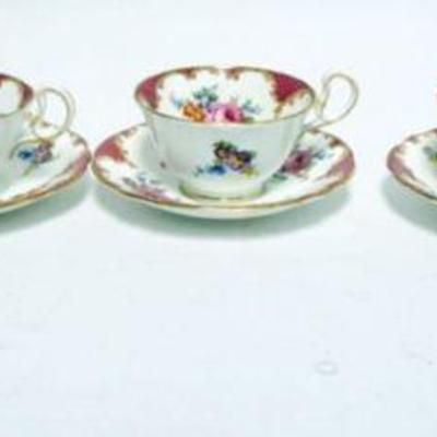 1024	ANSLEY CUPS & SAUCERS, FLORAL DECORATION W/GILT EDGE TRIM
